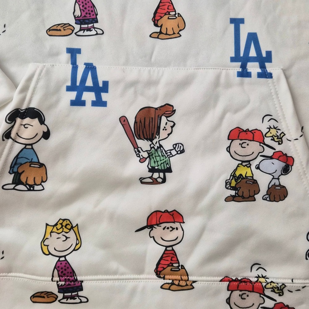 Los Angeles Dodgers Peanuts Charlie Brown Snoopy All Over Print Hoodie XL White - Picture 2 of 7